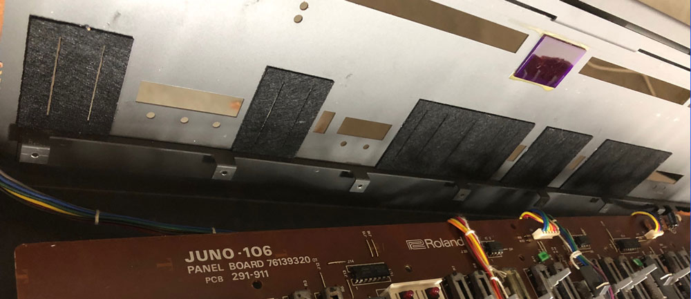 Roland Juno-106 Slider Dust Set Installed